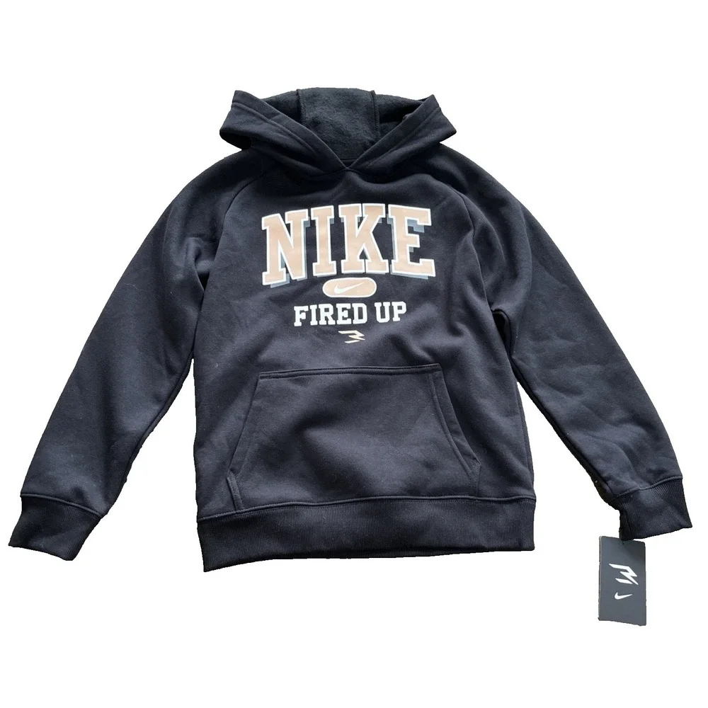 Nike 3Brand FIRED UP Black Pullover Hoodie Sweatshirt Sz. Med (10-12 Yr) NWT